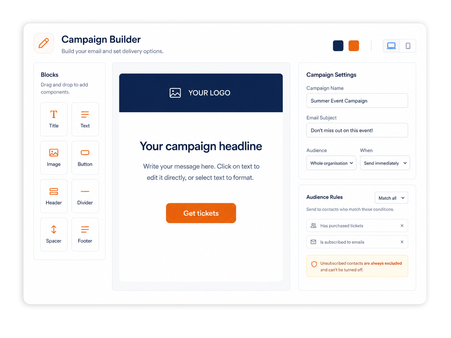 Email campaigns from within Ticketflex.