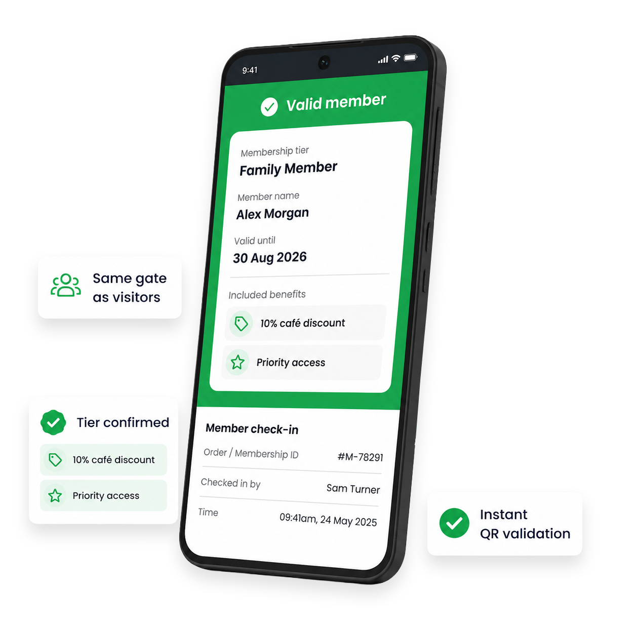 Members scan in without a queue.