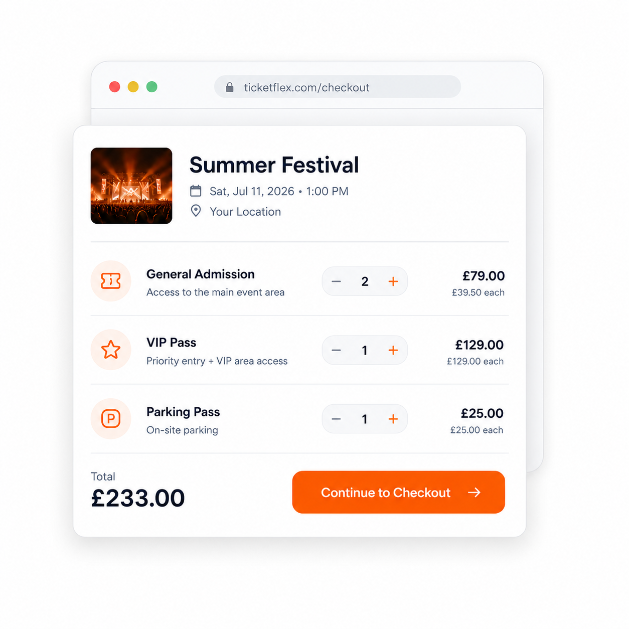 All ticket types in one basket.